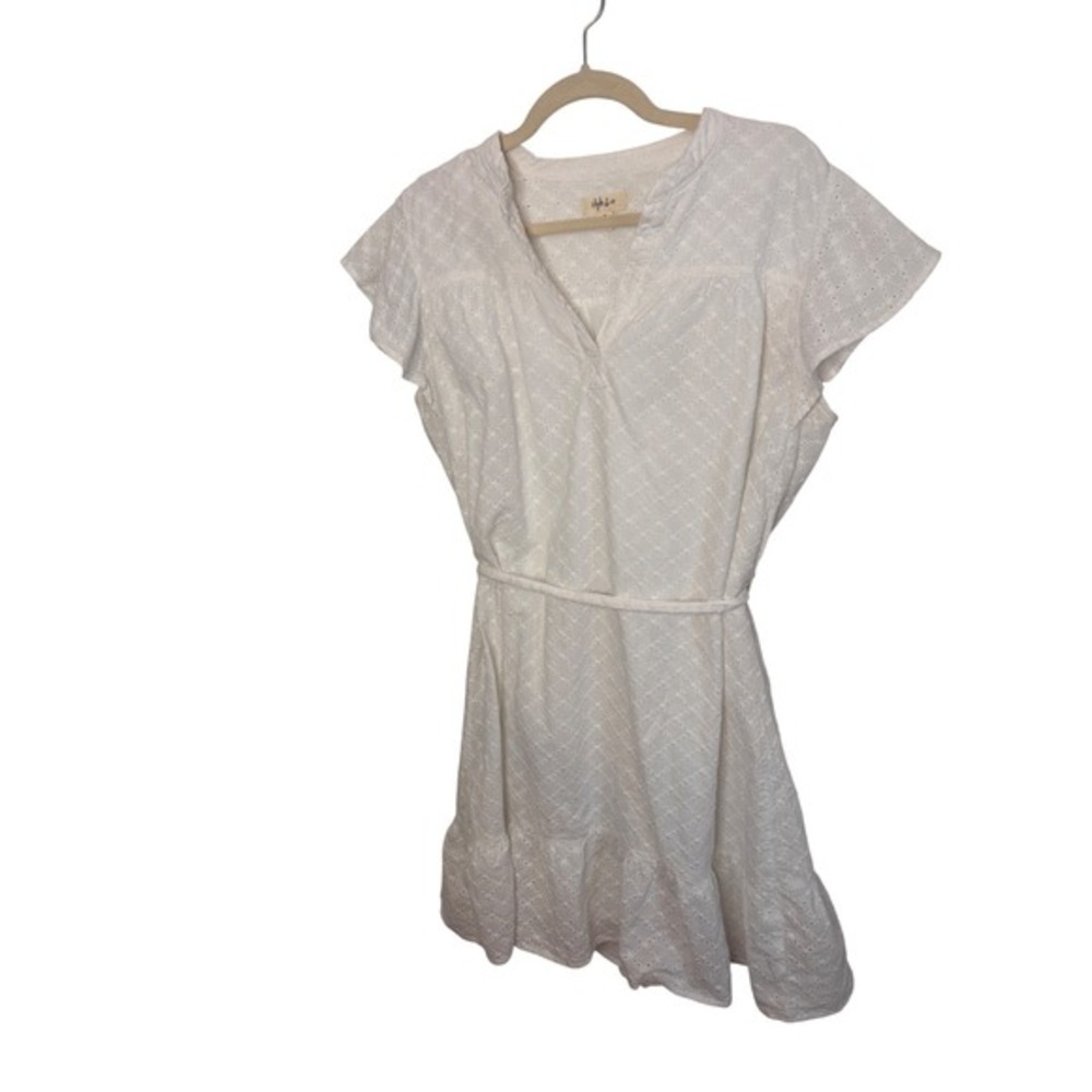 Style & Co White Eyelet Cotton Flutter Sleeve Belted Ruffle Dress XL Bridal‎